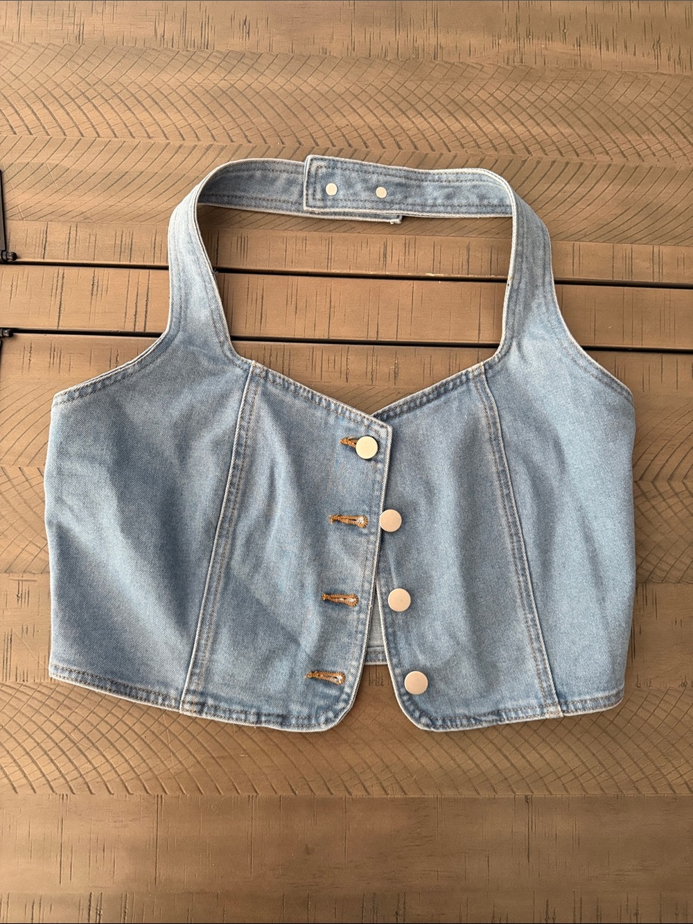 Allegra K Light Blue Denim Halter Crop Top